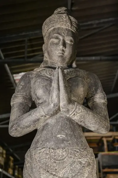 Product image 3 of the product “Standing Dewi Sri, cast stone, 240cm height, , Antique Finish ”